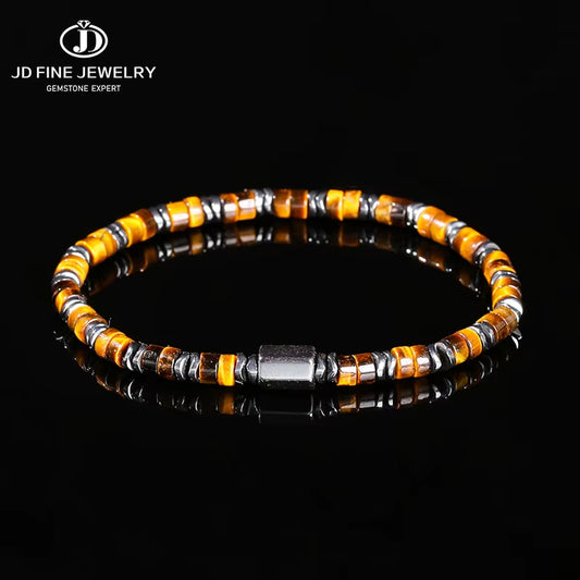 Elevate Your Energy with JD Natural Yellow Tiger Eye and Hematite Bead Bracelet - Unisex Health Protection & Yoga Soul Jewelry