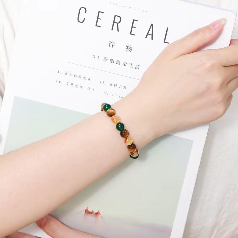Elevate Your Style with the JD Natural Yellow Tiger Eye & Green Agate Citrine Mixed Wealth Bracelet - Handmade Unisex Energy Bead Jewelry Gift