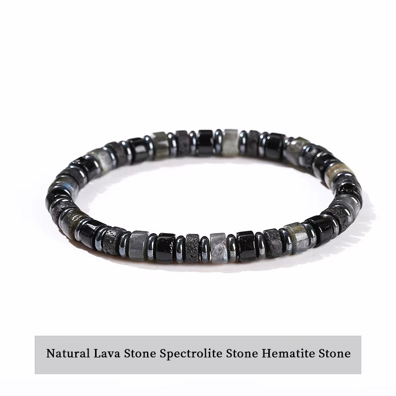 Elevate Your Style with the JD Natural Lava Stone & Spectrolite Hematite Bead Bracelet - Handmade Bohemian Chic for Meditation and Yoga
