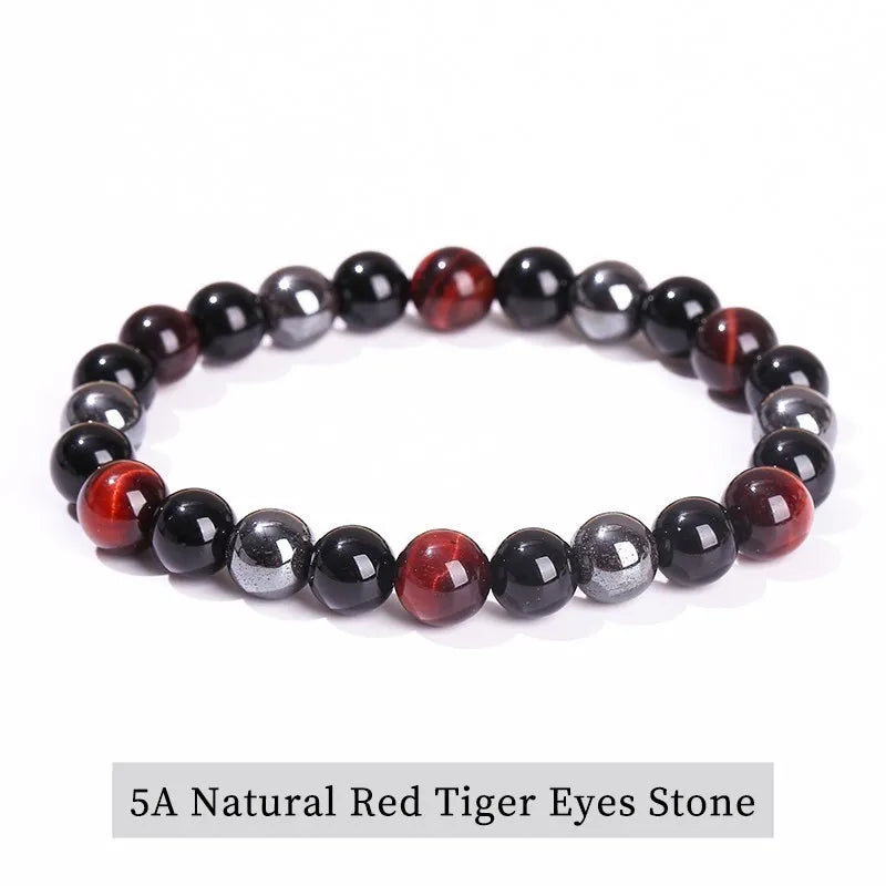 Experience Triple Protection and Wellness with the JD Natural Black Obsidian, Hematite & Tiger Eye Bead Bracelet for Unisex Fashion