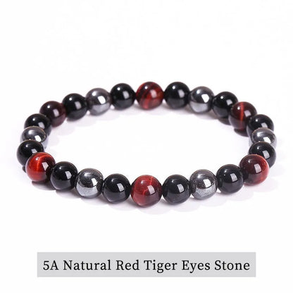 Experience Triple Protection and Wellness with the JD Natural Black Obsidian, Hematite & Tiger Eye Bead Bracelet for Unisex Fashion