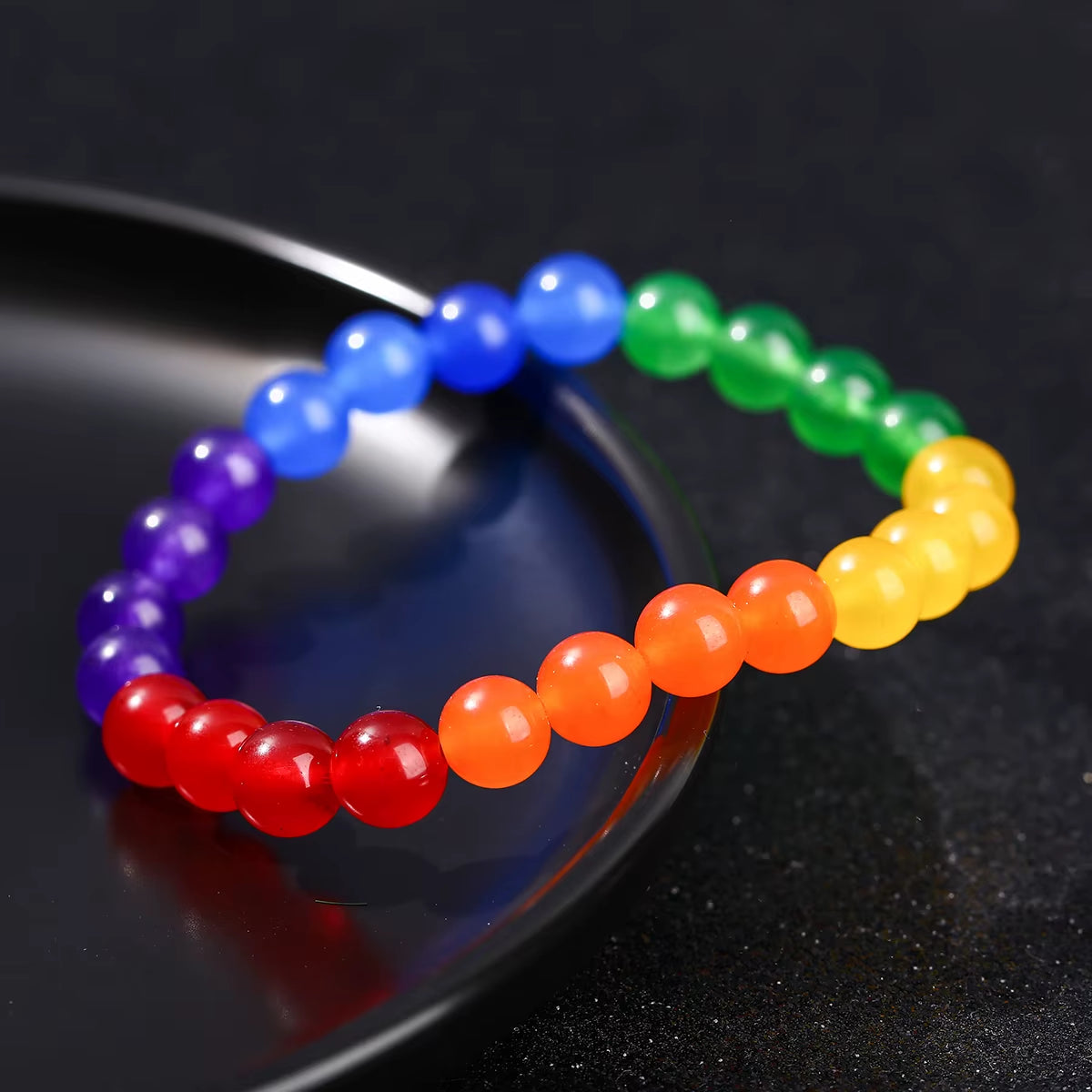 Vibrant Rainbow Beaded Bracelet for Couples - Unisex Natural Stone Yoga & Meditation Jewelry