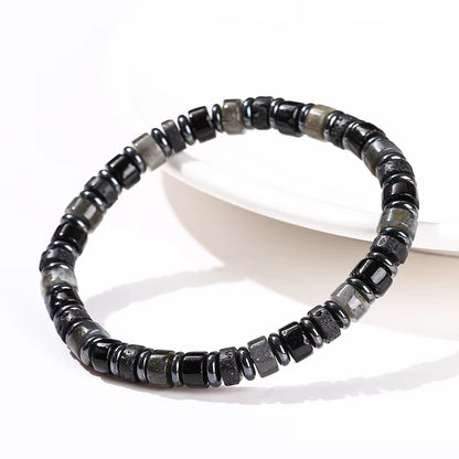 Elevate Your Style with the JD Natural Lava Stone & Spectrolite Hematite Bead Bracelet - Handmade Bohemian Chic for Meditation and Yoga