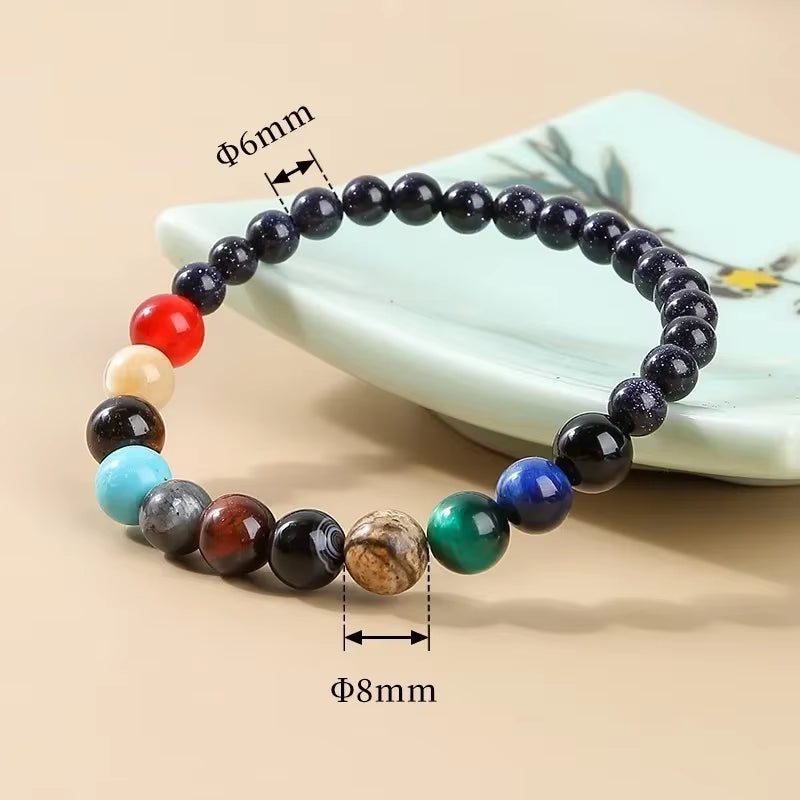 Elevate Your Style with the JD Natural Stone Eight Planets Bead Bracelet - Unisex Chakra Bangle for Yoga and Balance