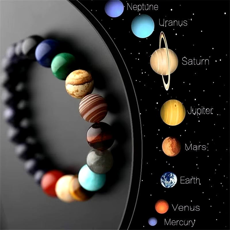 Elevate Your Style with the JD Natural Stone Eight Planets Bead Bracelet - Unisex Chakra Bangle for Yoga and Balance