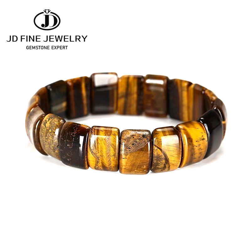 Elevate Your Style with the JD Natural Stone Yellow Tiger Eye Bead Square Bangles - Handmade Reiki Healing Bracelet for Men and Women - Perfect Yoga Wrist Jewelry and Couples Gift