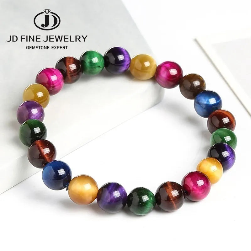 Elevate Your Style with JD Natural Blue Tiger Eye Beaded Bracelets - Unisex Reiki Healing & Meditation Charm Bangles