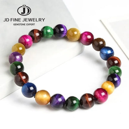Elevate Your Style with JD Natural Blue Tiger Eye Beaded Bracelets - Unisex Reiki Healing & Meditation Charm Bangles