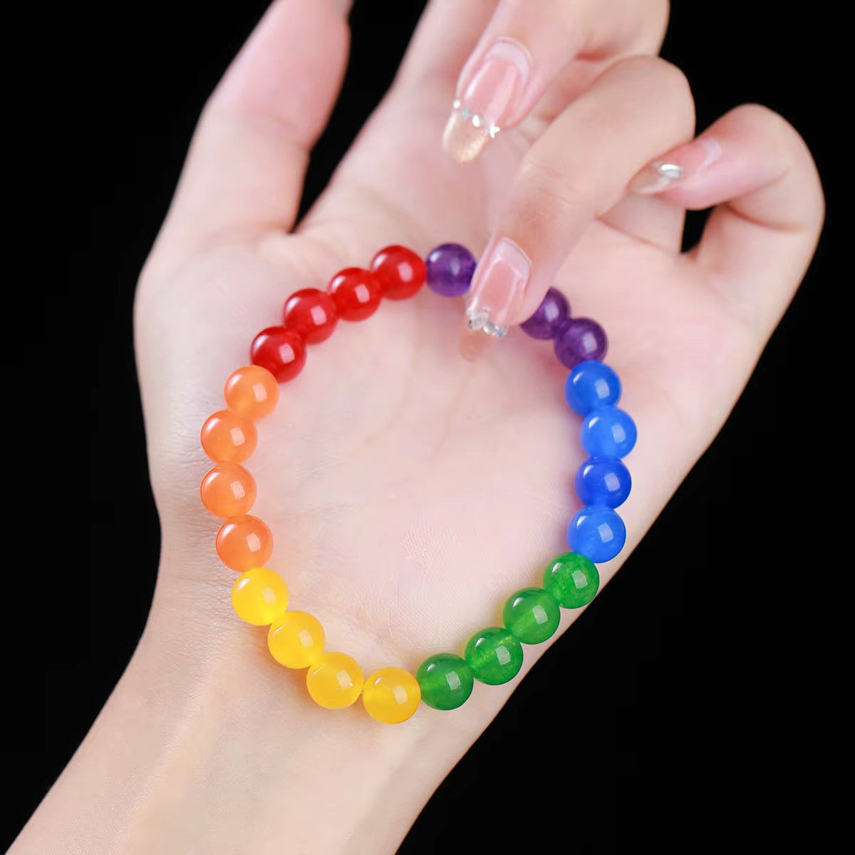 Vibrant Rainbow Beaded Bracelet for Couples - Unisex Natural Stone Yoga & Meditation Jewelry