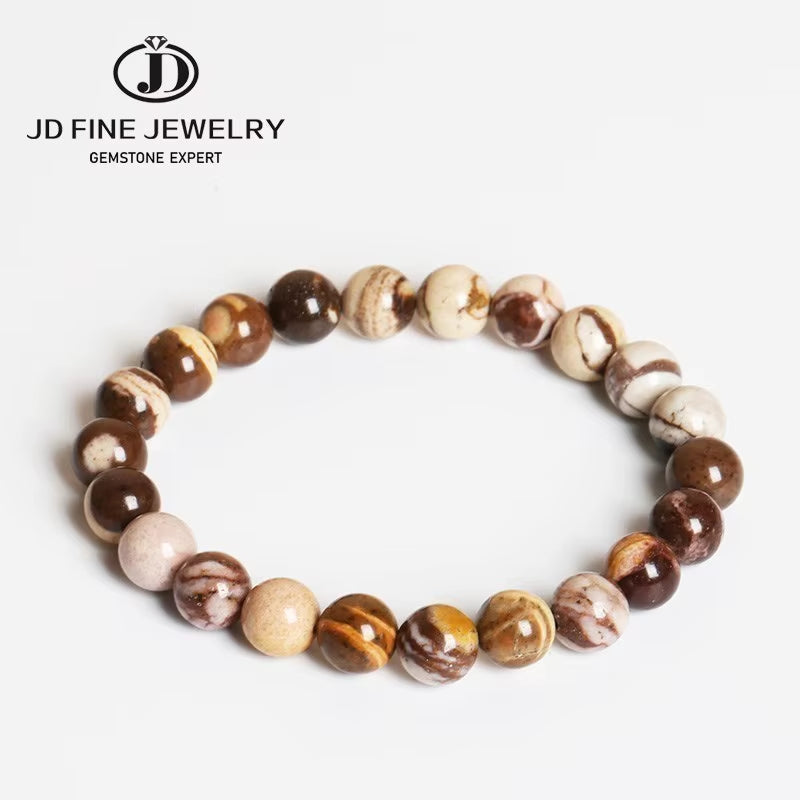 JD Natural Zebra Stripes Jasper Bracelets for Men and Women – Vintage Yoga Meditation Strand Bangles – Perfect Gift for Charm and Elegance