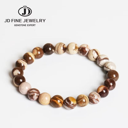 JD Natural Zebra Stripes Jasper Bracelets for Men and Women – Vintage Yoga Meditation Strand Bangles – Perfect Gift for Charm and Elegance