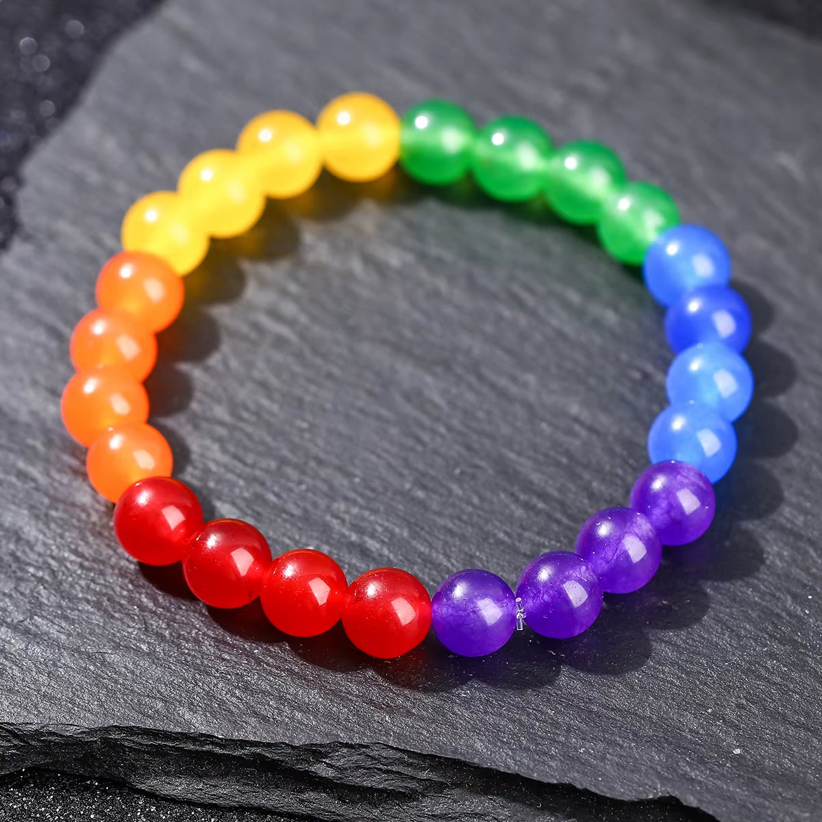 Vibrant Rainbow Beaded Bracelet for Couples - Unisex Natural Stone Yoga & Meditation Jewelry
