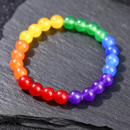 Vibrant Rainbow Beaded Bracelet for Couples - Unisex Natural Stone Yoga & Meditation Jewelry