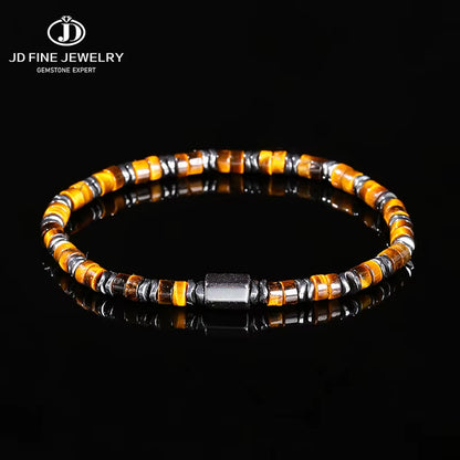 Elevate Your Energy with JD Natural Yellow Tiger Eye and Hematite Bead Bracelet - Unisex Health Protection & Yoga Soul Jewelry