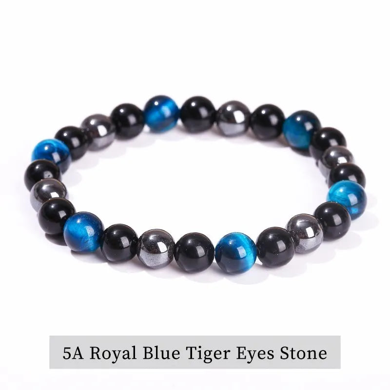 Experience Triple Protection and Wellness with the JD Natural Black Obsidian, Hematite & Tiger Eye Bead Bracelet for Unisex Fashion