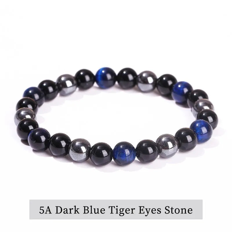 Experience Triple Protection and Wellness with the JD Natural Black Obsidian, Hematite & Tiger Eye Bead Bracelet for Unisex Fashion
