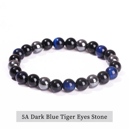 Experience Triple Protection and Wellness with the JD Natural Black Obsidian, Hematite & Tiger Eye Bead Bracelet for Unisex Fashion