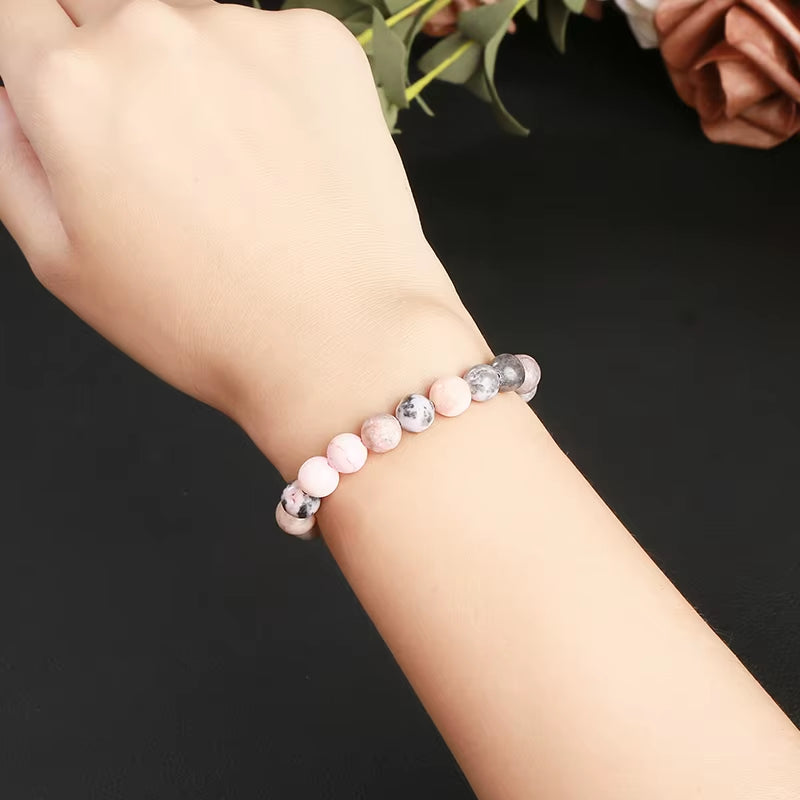 Elevate Your Style with the JD Natural Stone Pink Zebra Jasper Bead Bracelet - A Vintage Charm for Yoga and Meditation