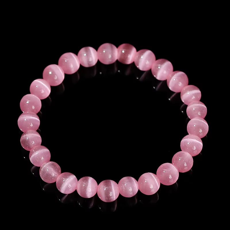 Elegant Dark Pink Cat Eyes Stone Beaded Bracelet for Women - A Stylish Mood Tracker Gift