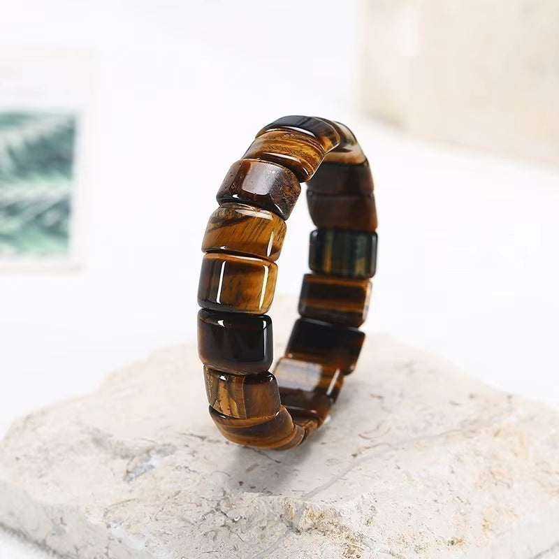 Elevate Your Style with the JD Natural Stone Yellow Tiger Eye Bead Square Bangles - Handmade Reiki Healing Bracelet for Men and Women - Perfect Yoga Wrist Jewelry and Couples Gift