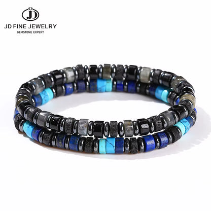 Elevate Your Style with the JD Natural Lava Stone & Spectrolite Hematite Bead Bracelet - Handmade Bohemian Chic for Meditation and Yoga