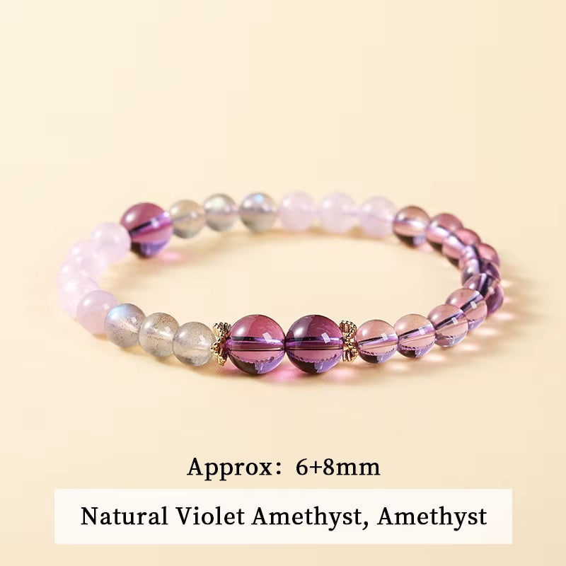 JD Natural Amethyst Lucky Bead Bracelets Romantic Elegant Healing Crystal Hanmade Stretch Bangles Couple Wrist Jewelry for Women