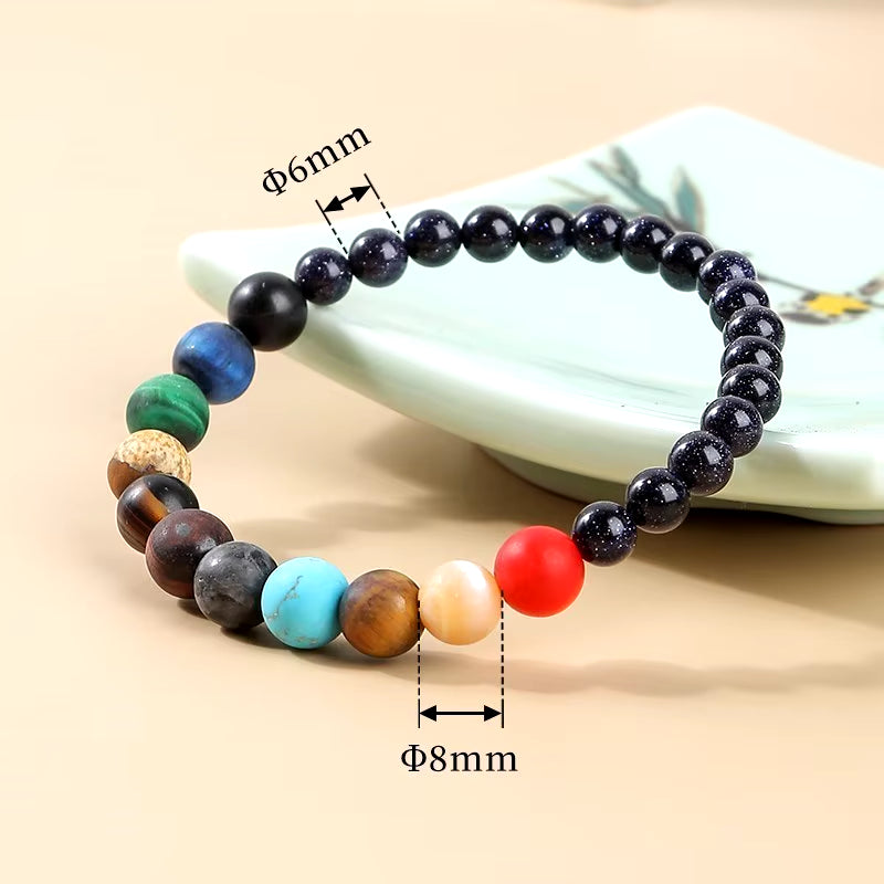Elevate Your Style with the JD Natural Stone Eight Planets Bead Bracelet - Unisex Chakra Bangle for Yoga and Balance
