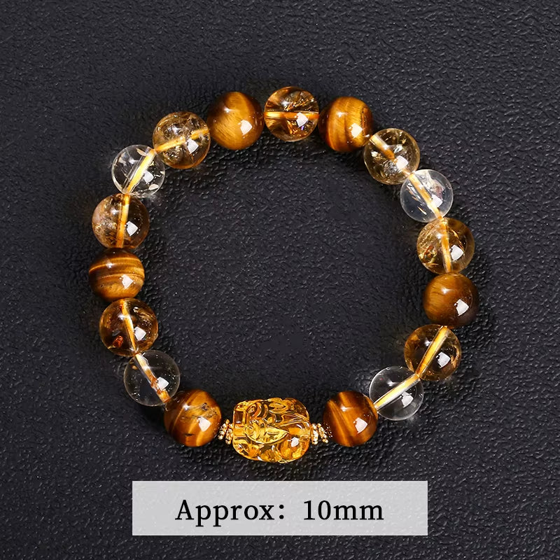 Elevate Your Style with the JD Natural Yellow Tiger Eye & Citrine Beeswax Pixiu Bracelet – Handmade Feng Shui Jewelry for Men and Women
