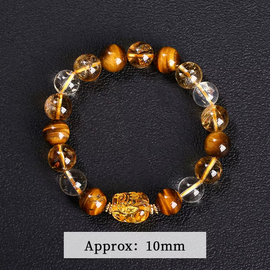 Elevate Your Style with the JD Natural Yellow Tiger Eye & Citrine Beeswax Pixiu Bracelet – Handmade Feng Shui Jewelry for Men and Women