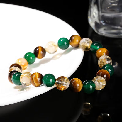 Elevate Your Style with the JD Natural Yellow Tiger Eye & Green Agate Citrine Mixed Wealth Bracelet - Handmade Unisex Energy Bead Jewelry Gift