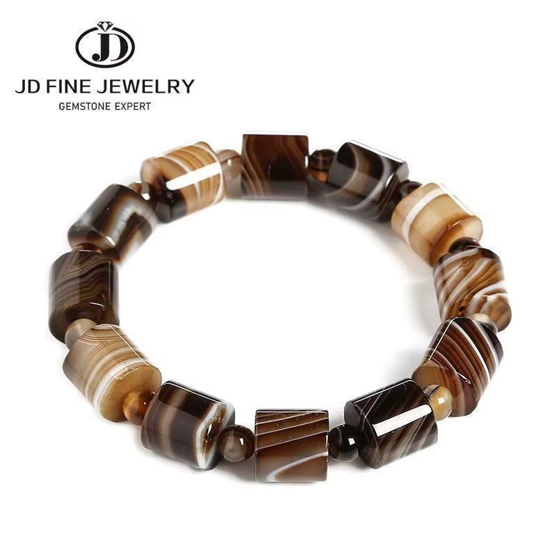 Elevate Your Style with the JD Genuine Natural Coffee Lace Agate Bracelet - Handmade Tibetan Buddha Charm for Yoga and Meditation