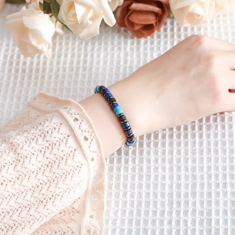 Elevate Your Style with the JD Natural Lava Stone & Spectrolite Hematite Bead Bracelet - Handmade Bohemian Chic for Meditation and Yoga