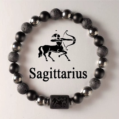 Explore the Stars with Our 12 Constellation Zodiac Signs Beaded Couples Bracelet - Natural Volcanic Stone Elastic Charm for Men and Women, Perfect Birthday Gift!