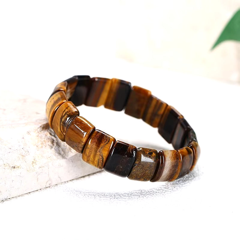 Elevate Your Style with the JD Natural Stone Yellow Tiger Eye Bead Square Bangles - Handmade Reiki Healing Bracelet for Men and Women - Perfect Yoga Wrist Jewelry and Couples Gift