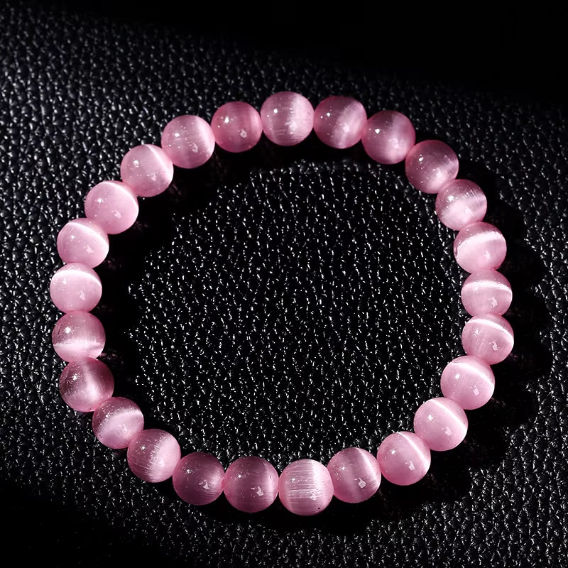 Elegant Dark Pink Cat Eyes Stone Beaded Bracelet for Women - A Stylish Mood Tracker Gift