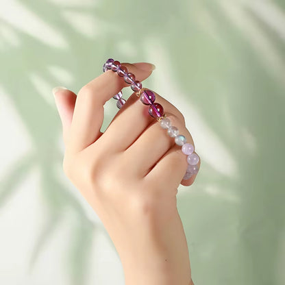 JD Natural Amethyst Lucky Bead Bracelets Romantic Elegant Healing Crystal Hanmade Stretch Bangles Couple Wrist Jewelry for Women