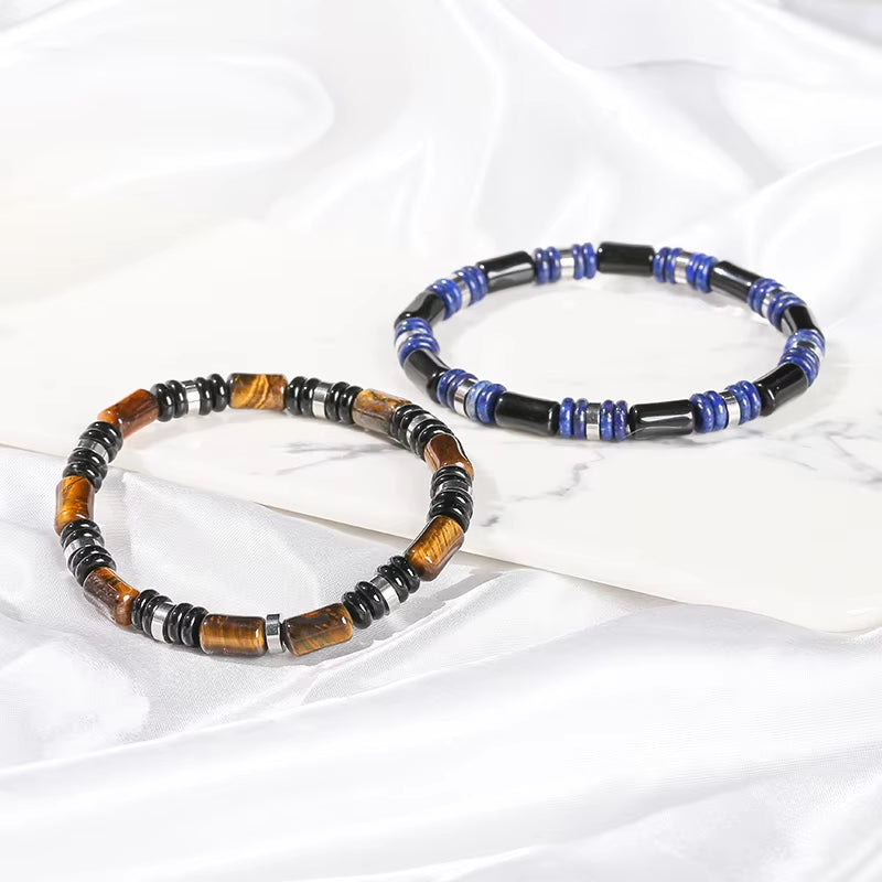 Elevate Your Style with JD Natural Yellow Tiger Eye Stone Tube Bracelets - Unisex Classic Elastic Bangles for Yoga Energy Gifts