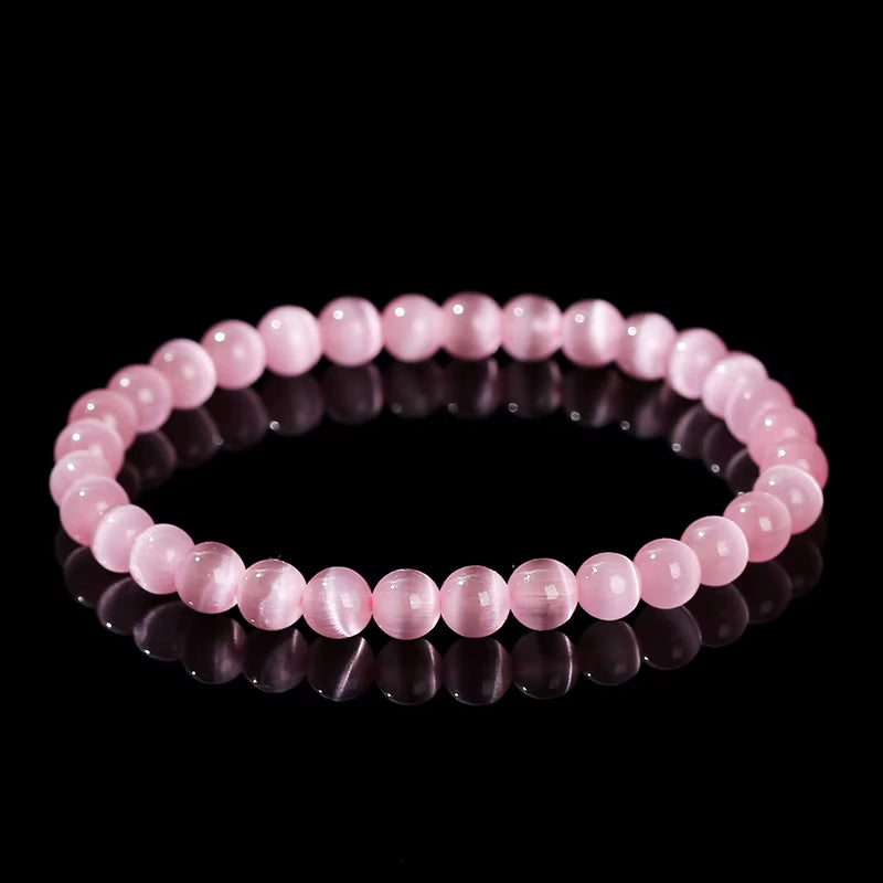 Elegant Dark Pink Cat Eyes Stone Beaded Bracelet for Women - A Stylish Mood Tracker Gift