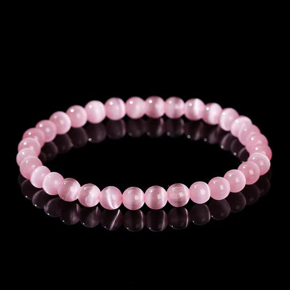 Elegant Dark Pink Cat Eyes Stone Beaded Bracelet for Women - A Stylish Mood Tracker Gift