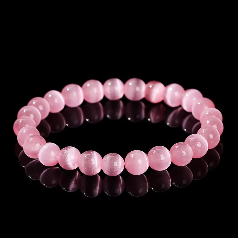 Elegant Dark Pink Cat Eyes Stone Beaded Bracelet for Women - A Stylish Mood Tracker Gift