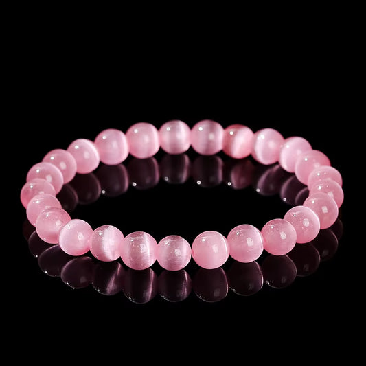 Elegant Dark Pink Cat Eyes Stone Beaded Bracelet for Women - A Stylish Mood Tracker Gift