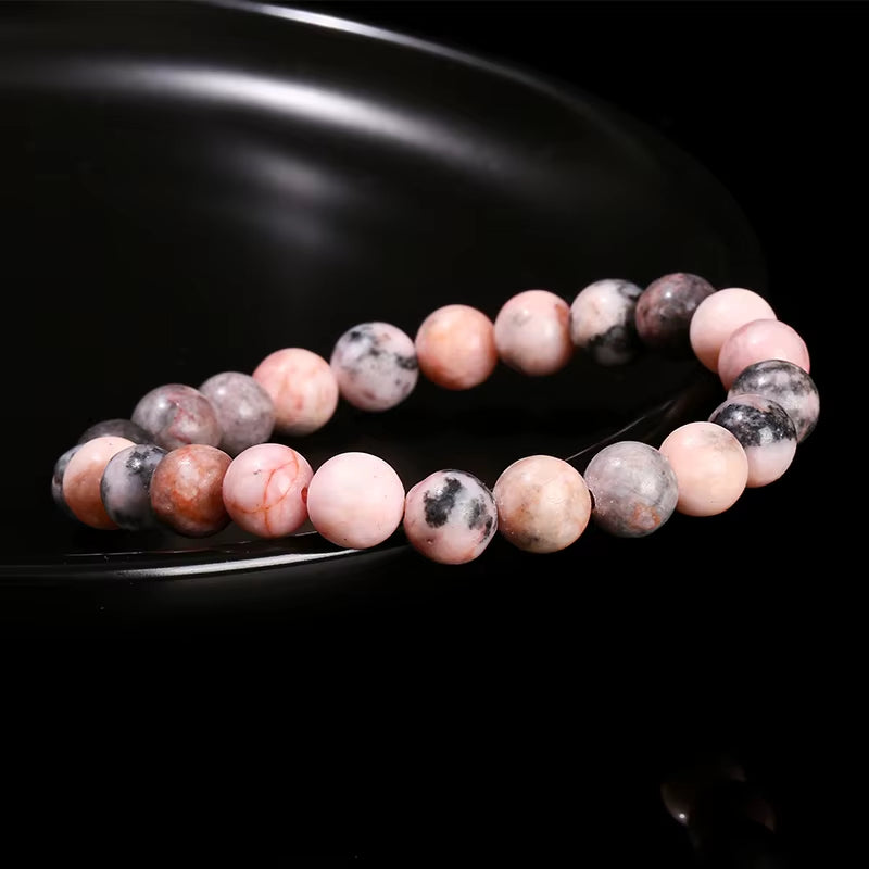 Elevate Your Style with the JD Natural Stone Pink Zebra Jasper Bead Bracelet - A Vintage Charm for Yoga and Meditation