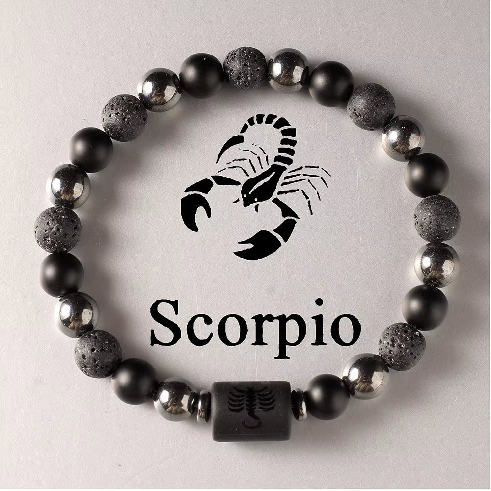 Explore the Stars with Our 12 Constellation Zodiac Signs Beaded Couples Bracelet - Natural Volcanic Stone Elastic Charm for Men and Women, Perfect Birthday Gift!