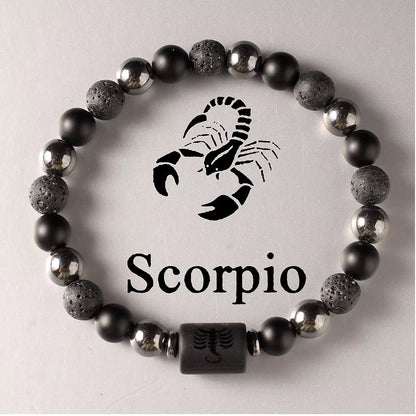 Explore the Stars with Our 12 Constellation Zodiac Signs Beaded Couples Bracelet - Natural Volcanic Stone Elastic Charm for Men and Women, Perfect Birthday Gift!