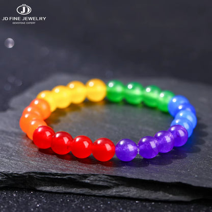 Vibrant Rainbow Beaded Bracelet for Couples - Unisex Natural Stone Yoga & Meditation Jewelry