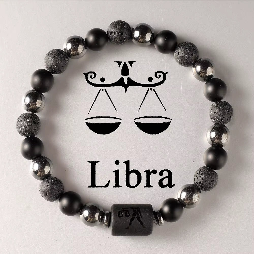 Explore the Stars with Our 12 Constellation Zodiac Signs Beaded Couples Bracelet - Natural Volcanic Stone Elastic Charm for Men and Women, Perfect Birthday Gift!