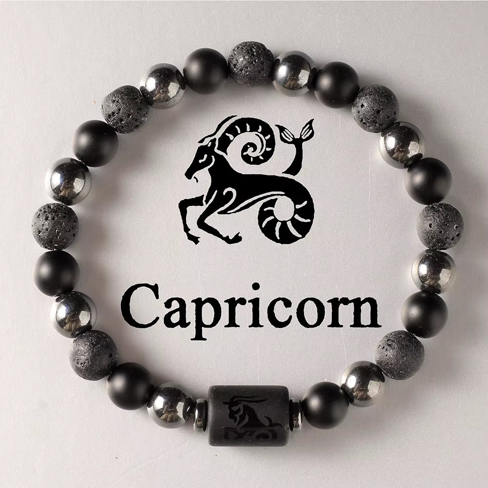 Explore the Stars with Our 12 Constellation Zodiac Signs Beaded Couples Bracelet - Natural Volcanic Stone Elastic Charm for Men and Women, Perfect Birthday Gift!