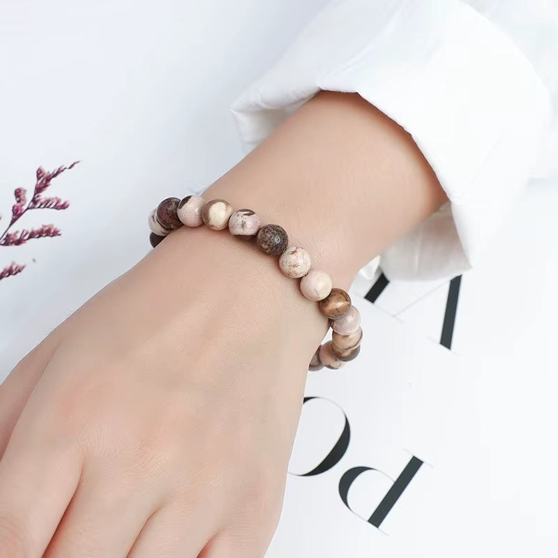 JD Natural Zebra Stripes Jasper Bracelets for Men and Women – Vintage Yoga Meditation Strand Bangles – Perfect Gift for Charm and Elegance