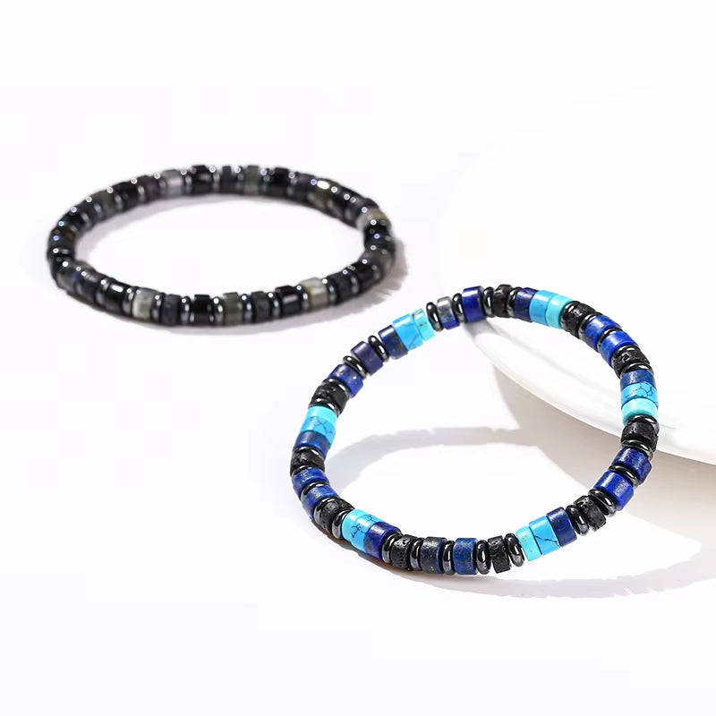 Elevate Your Style with the JD Natural Lava Stone & Spectrolite Hematite Bead Bracelet - Handmade Bohemian Chic for Meditation and Yoga
