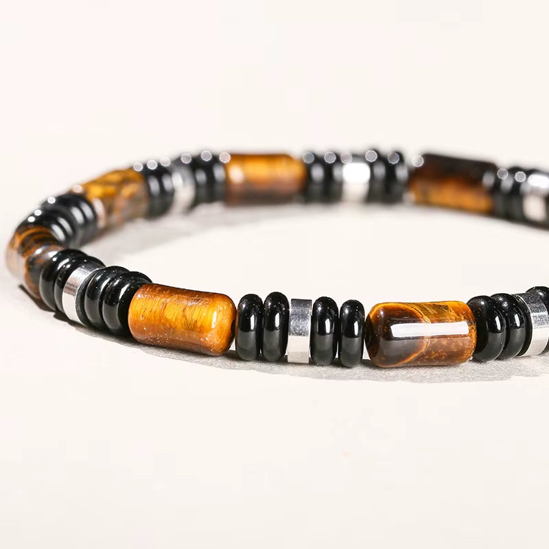 Elevate Your Style with JD Natural Yellow Tiger Eye Stone Tube Bracelets - Unisex Classic Elastic Bangles for Yoga Energy Gifts